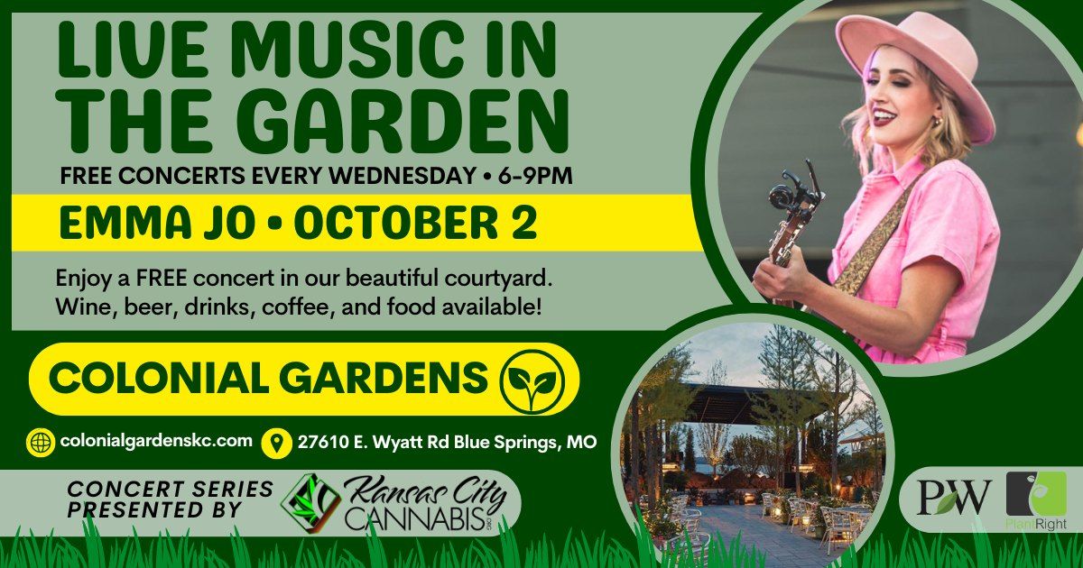 FREE concert in The Garden: Emma Jo on Wed., October 2 at 6PM