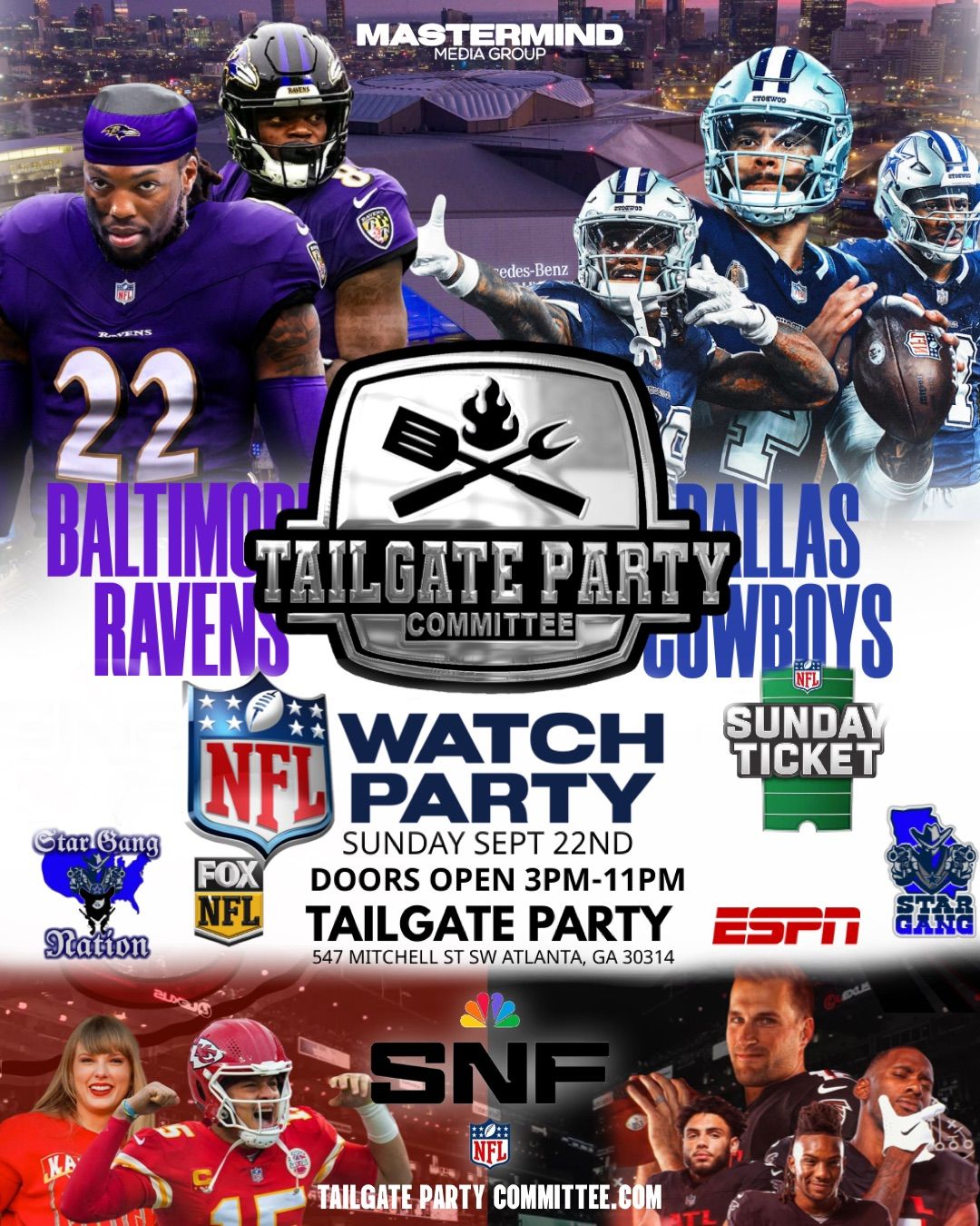 Cowboys vs Ravens Tailgate Watch Party 