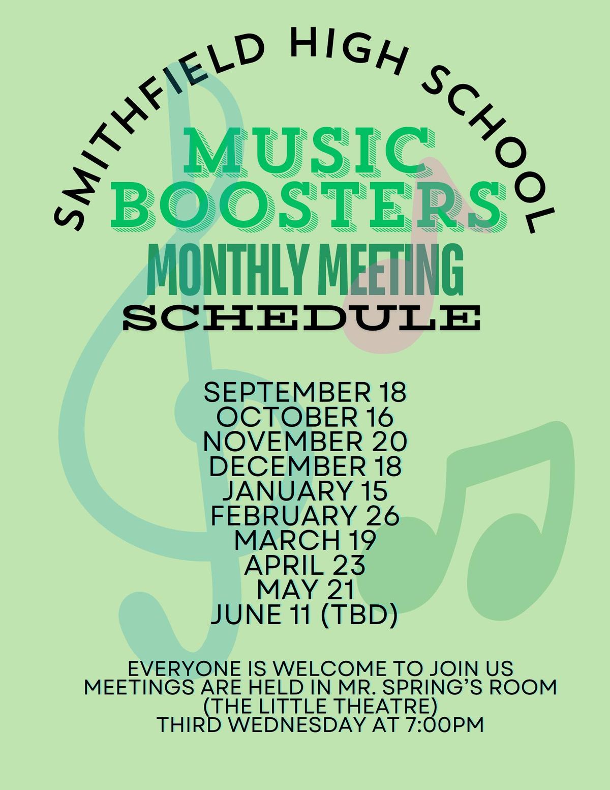 SHS Music Boosters Monthly Meeting