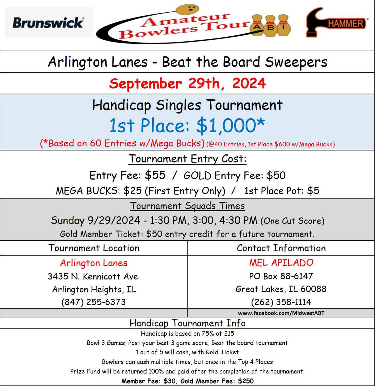 Arlington Lanes, $1K, Sep 29 (Sun)