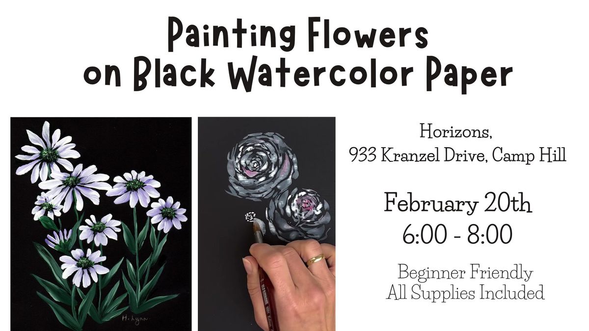 Painting Flowers on Black Watercolor Paper