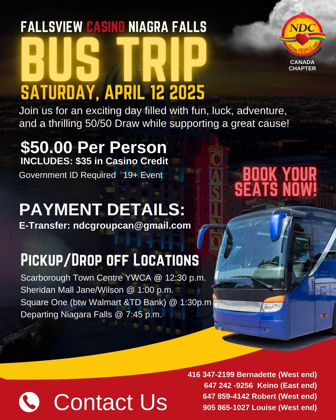 Fundraising Bus Trip to Niagara Falls Casino