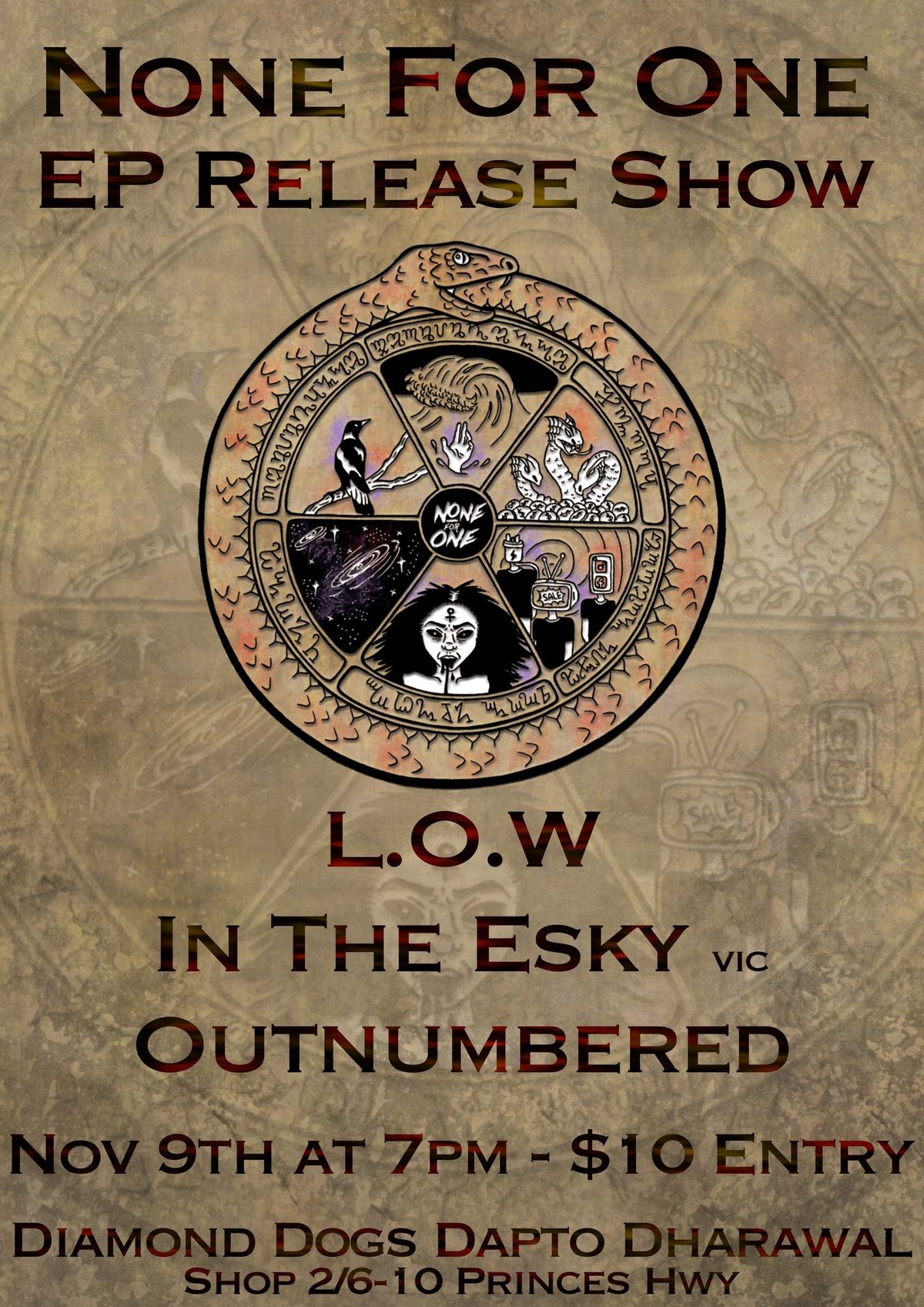 None For One EP release show w\/ L.O.W, In The Esky and Outnumbered 