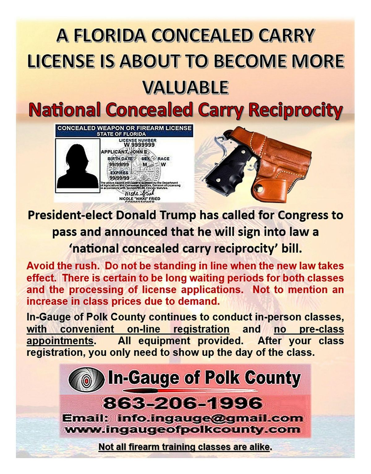 Gun Safety & Florida\/National Reciprocity CCW License Qualification Class