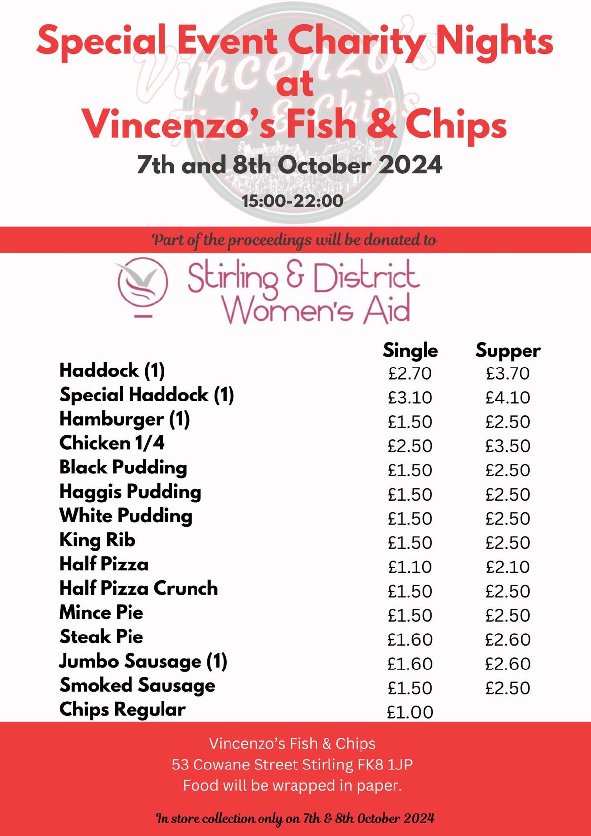 Special Event Charity Nights at Vincenzo's Fish & Chips