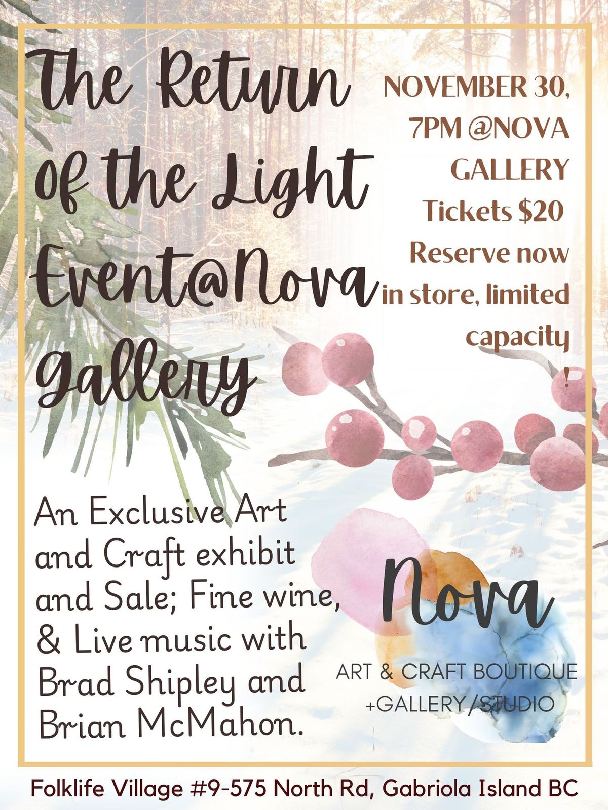 The Return of the Light Art and Craft Event: live music with Brad Shipley and Brian McMahon tix $20