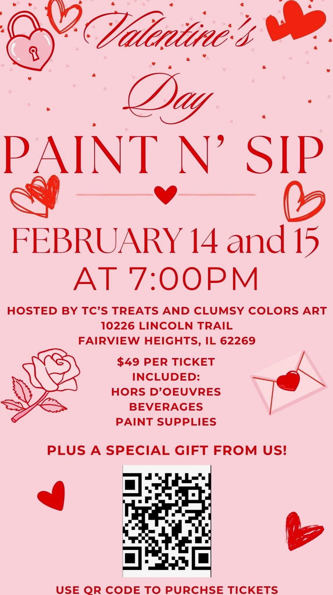 Valentine's Day Paint and Sip hosted by Clumsy Colors Art