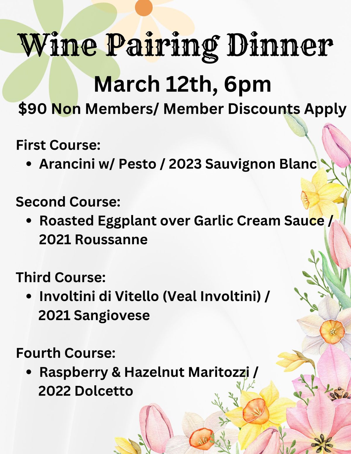 Spring Wine Pairing Dinner