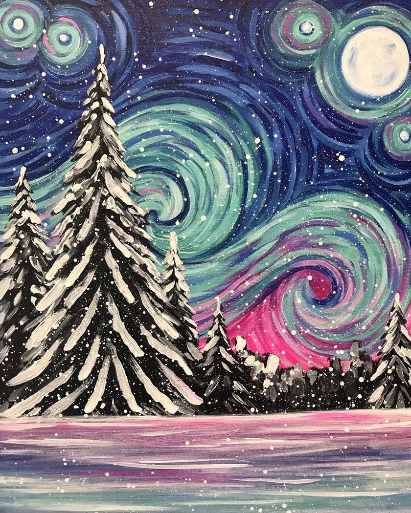 Starry Night in Winter-Paint Party