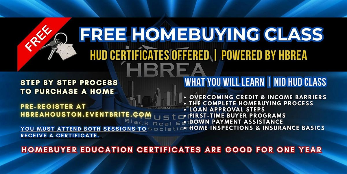 MAY 2026 IN PERSON HUD Certificate Home Buying Class