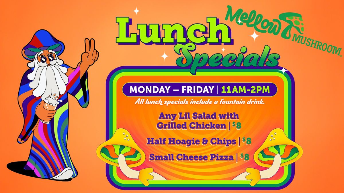 \ud83c\udf55 $8 Weekday Lunch Specials at Mellow Mushroom! \ud83c\udf55