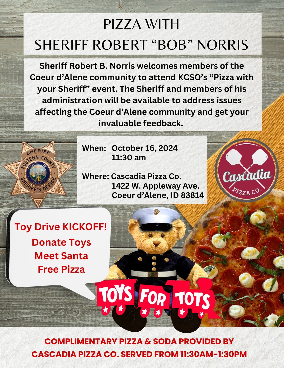 Pizza with Sheriff Robert "Bob" Norris & Toy Drive Kickoff with Santa!