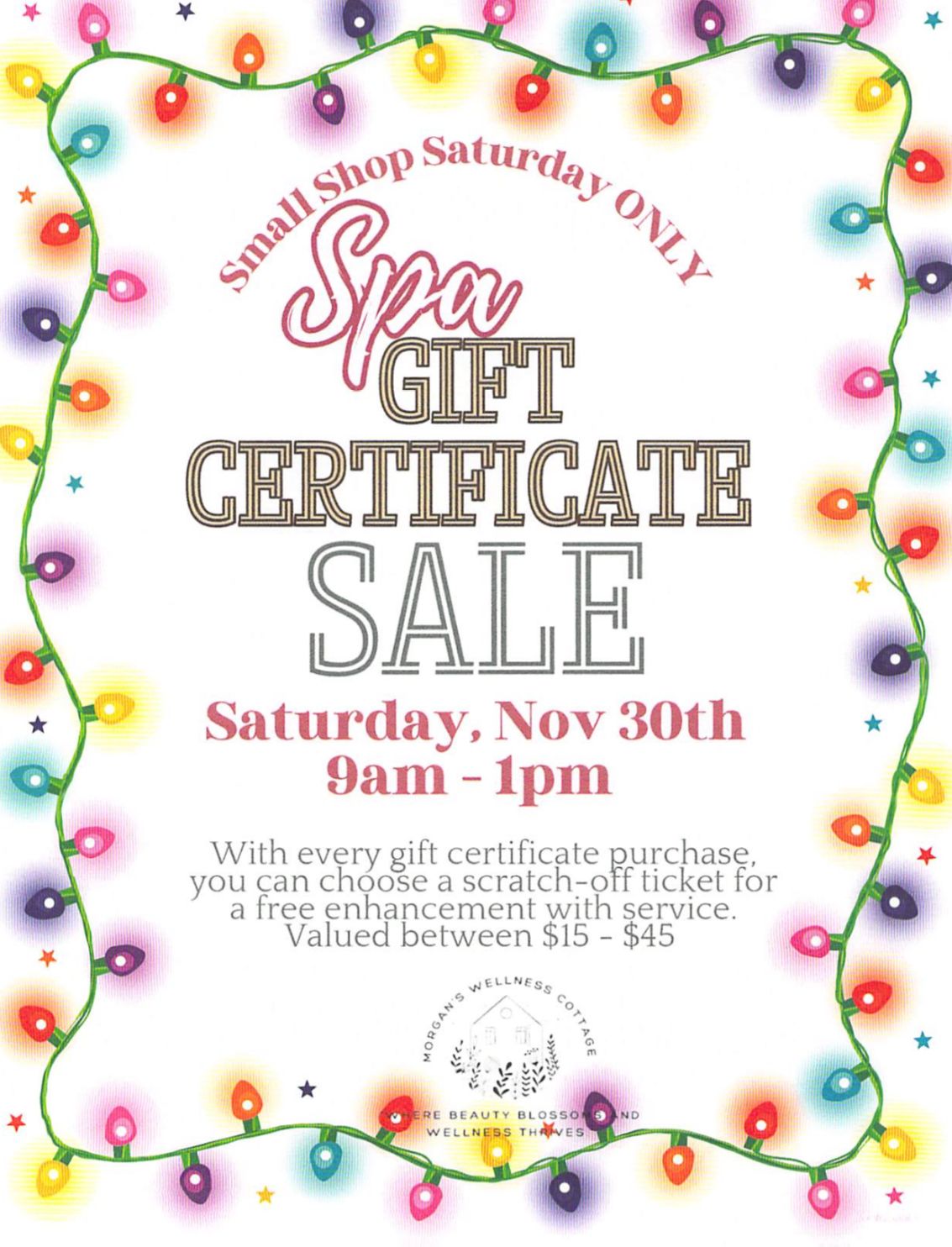 Small Shop Saturday Spa Gift Card Sale 