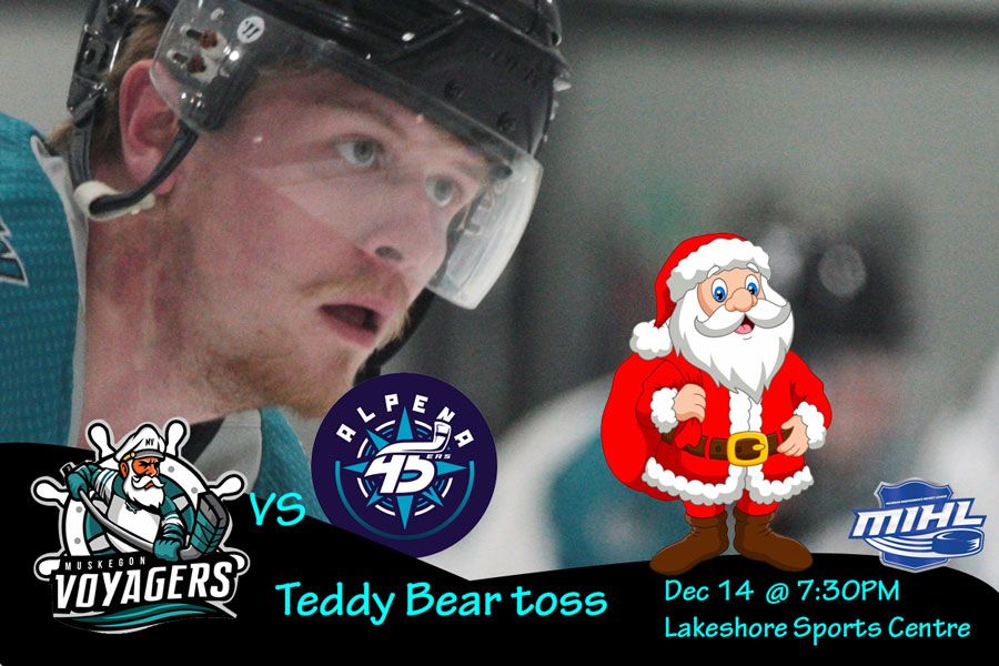 Teddy Bear Toss and Visit from Santa @ Muskegon Voyagers vs Alpena 45ers game