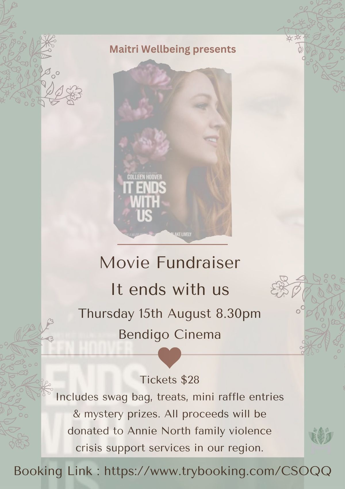 The Maitri Wellbeing \u2018It ends with us\u2019 Movie Fundraiser Night