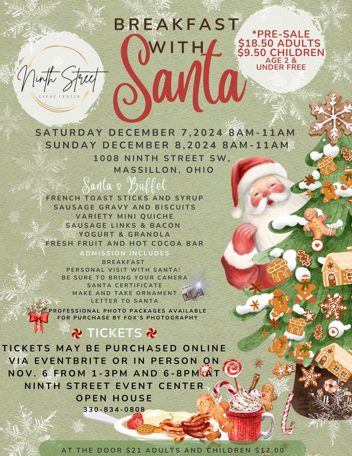 Breakfast with Santa at Ninth Street Event Center - Sunday Dec 8th, 2024