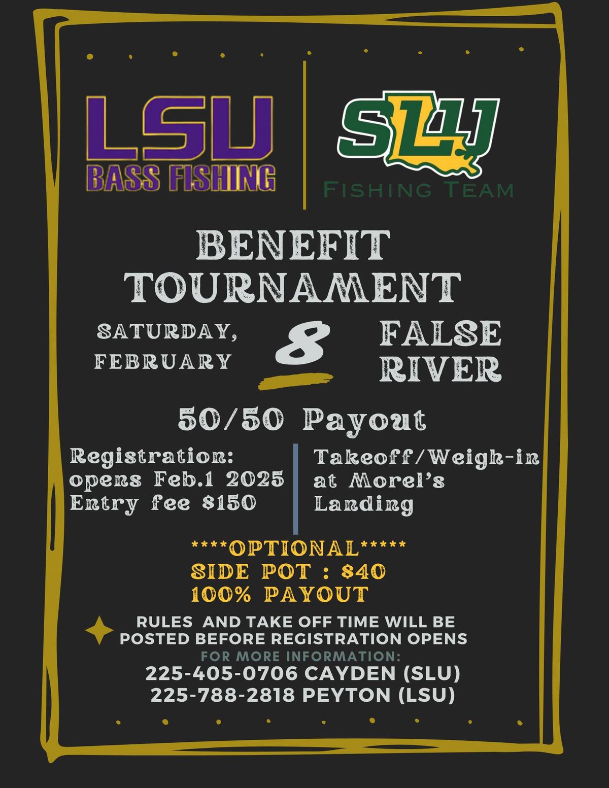 Benefit Tournament for SELU and LSU Bass Fishing Teams