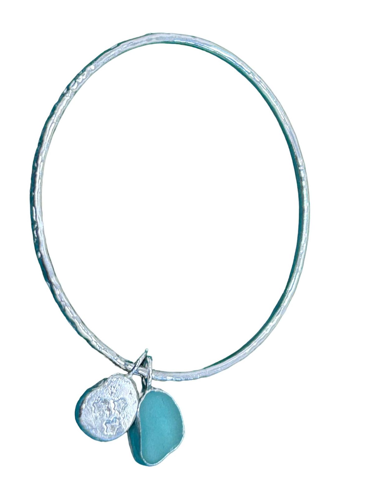 1 day course in silver jewellery * Bangle with sea-glass and silver clay pendant or earrings