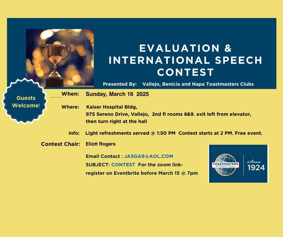 Benicia, Vallejo and Napa Toastmasters Speech and Eval Contest