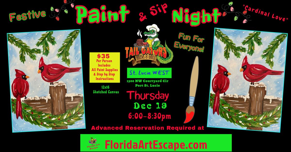 FESTIVE Paint & Sip Nite \ud83c\udfa8\ud83c\udf77 Thur, Dec 19 @6 pm at TailGators *St Lucie West Location*