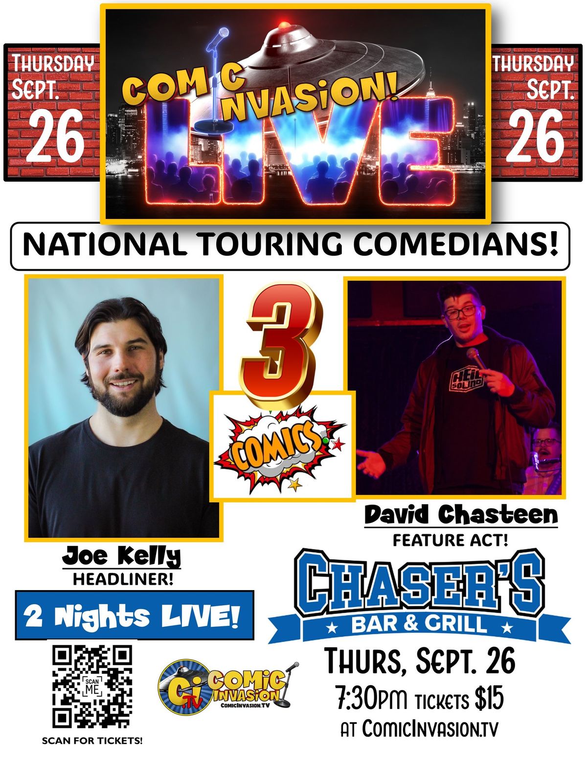 "Comic Invasion!" PRESENTS The Evansville Comedy Club Upstairs at Chasers!