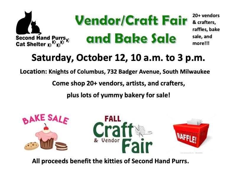 Fall Vendor\/Craft Fair and Bake Sale Saturday, October 12, Benefiting Second Hand Purrs