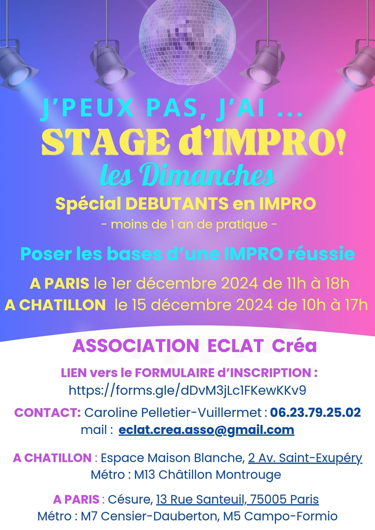 STAGE - Poser les BASES d'une IMPRO REUSSIE! Sp\u00e9cial D\u00e9butants, moins de 1 an d'impro