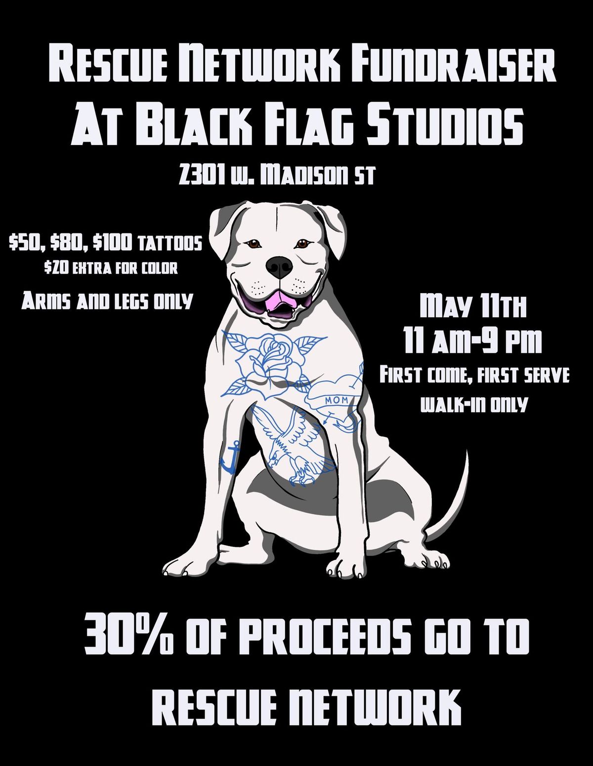 Tattoo Fundraiser for Rescue Network at Black Flag Studios!