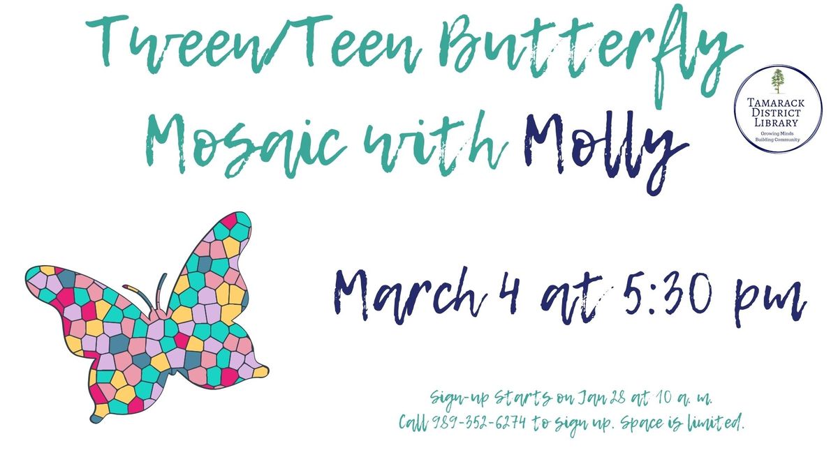 TWEEN\/ TEEN MOSAIC(BUTTERFLY) WITH MOLLY NO RSVP BEFORE 1-28-25