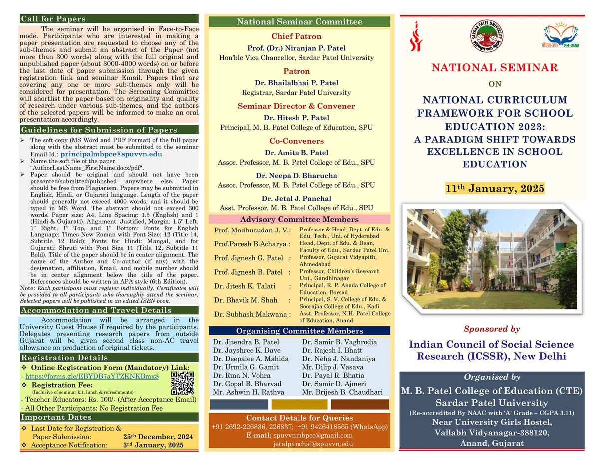 NATIONAL SEMINAR ON NCF-SE 2023: A PARADIGM SHIFT TOWARDS EXCELLENCE IN SCHOOL EDUCATION