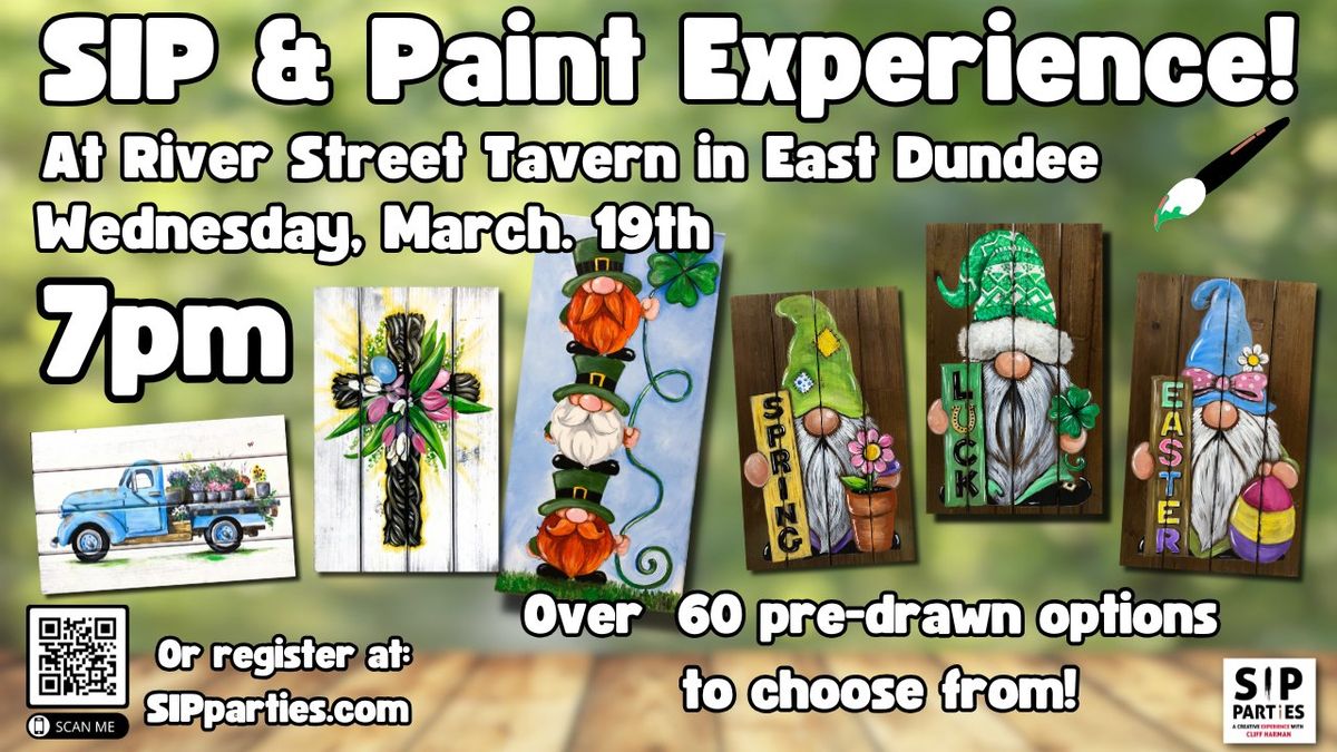 Pre-Drawn SIP & Paint Experience! River Street Tavern. Wednesday, March 19th  7PM