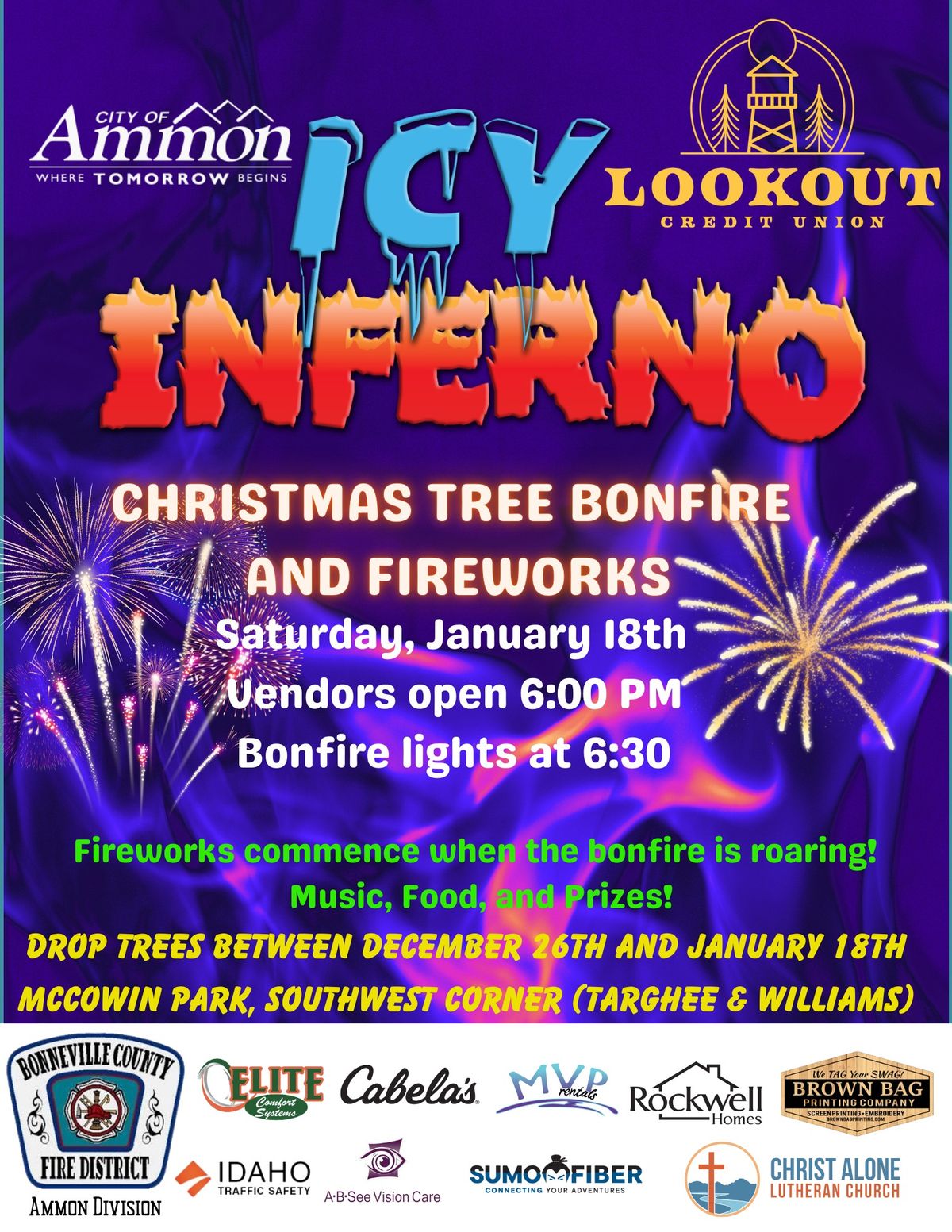 Icy Inferno Christmas Tree Bonfire & Fireworks, presented by Lookout Credit Union