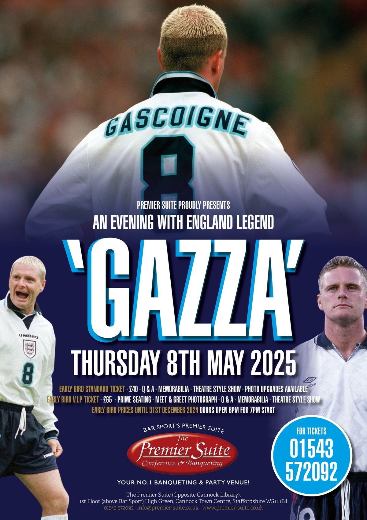 An Evening with the legendary Paul Gascoigne at The Premier Suite, Cannock