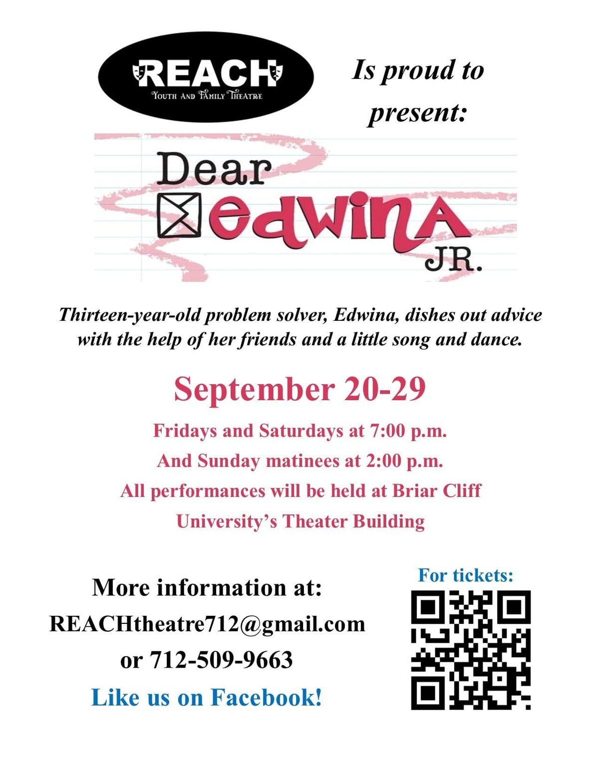 REACH Youth and Family Theatre presents 'Dear Edwina Jr.'