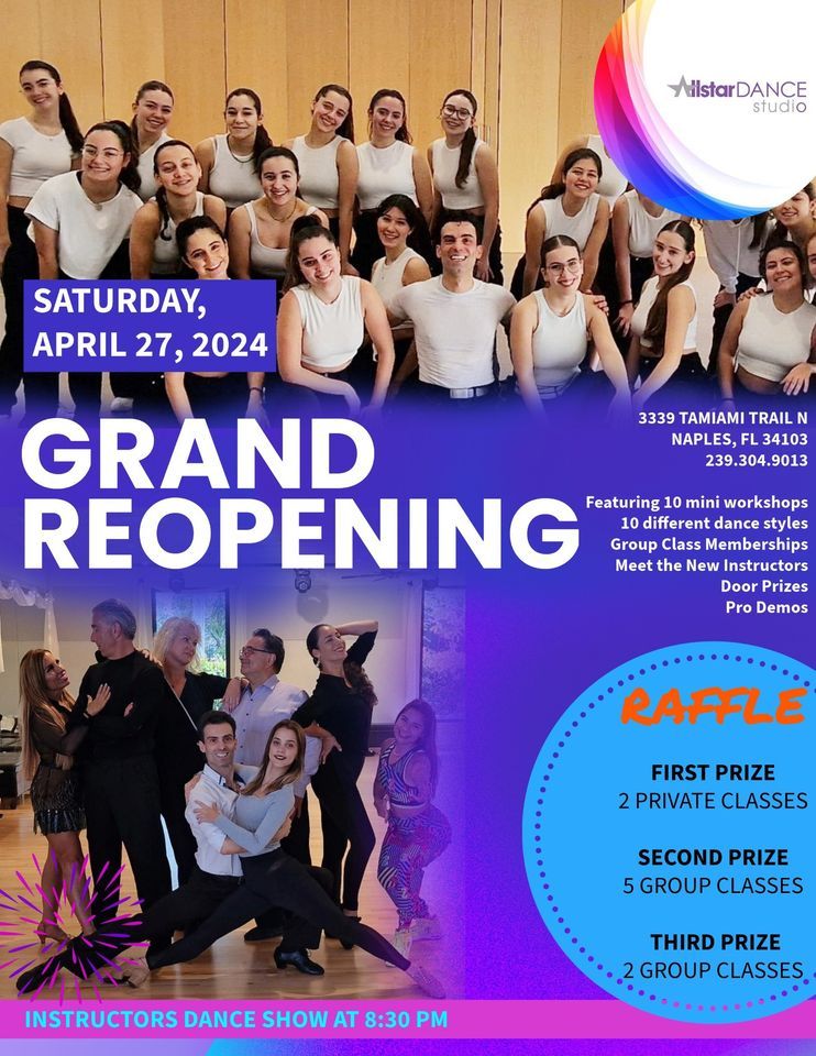 Grand reopening, Stepping It Up! Work Shop Dance Group Class, Featuring 10 Dance Styles
