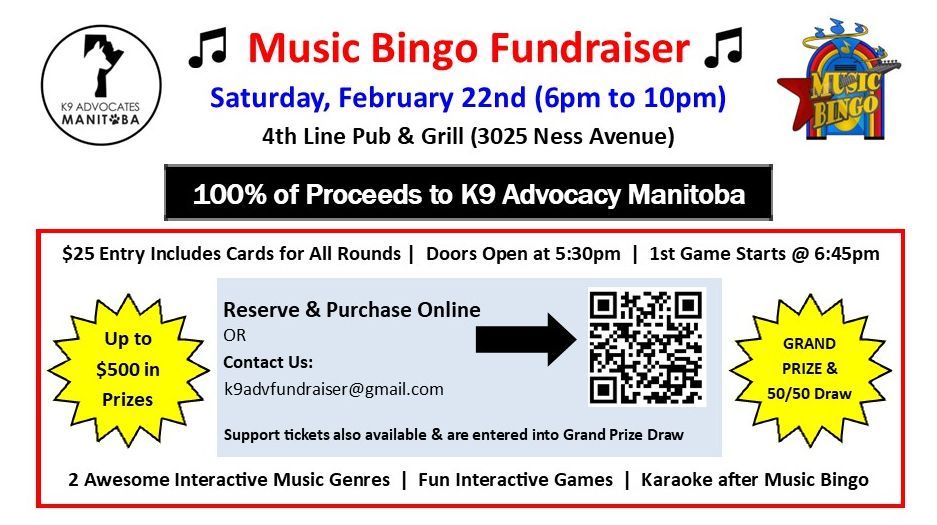 Music Bingo Fundraiser in support of K9 Advocacy Manitoba