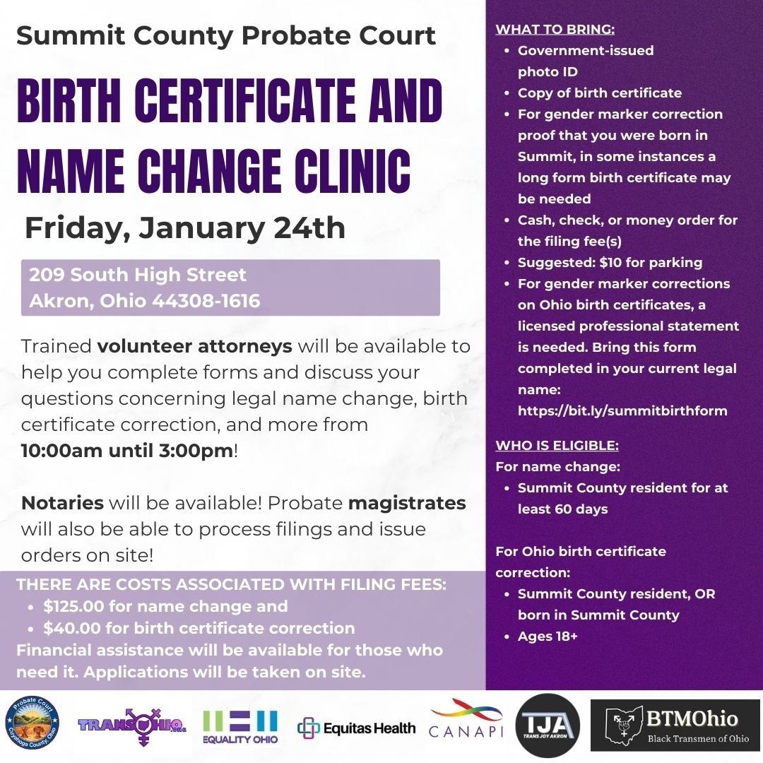 Summit County Birth Certificate and Name Change Clinic