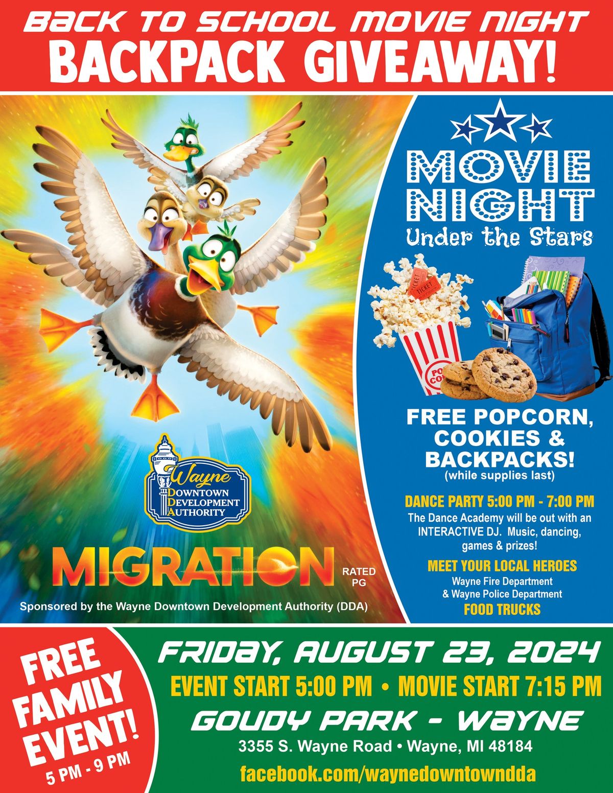 Back to School- Backpack giveaway and Movie under the stars 