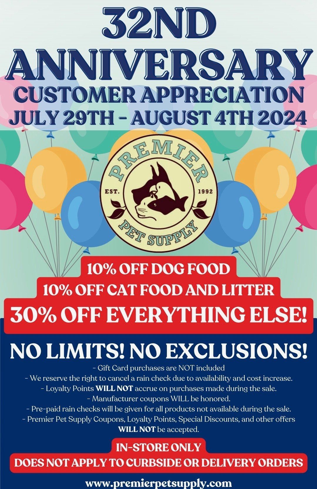 32nd Anniversary - Customer Appreciation Sale at Premier Pet Supply!