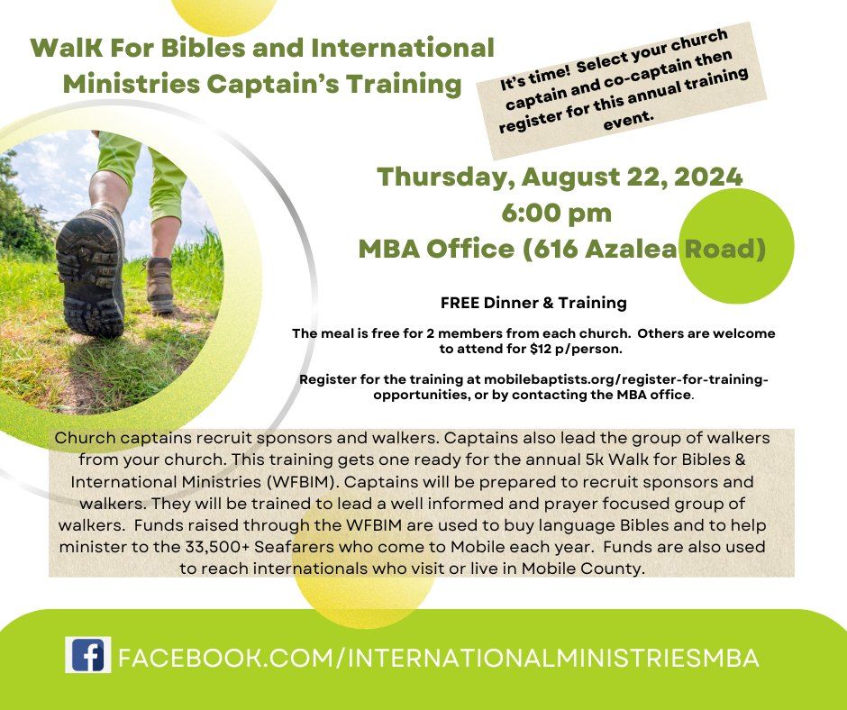 Walk for Bibles & International Ministries Captain's Training