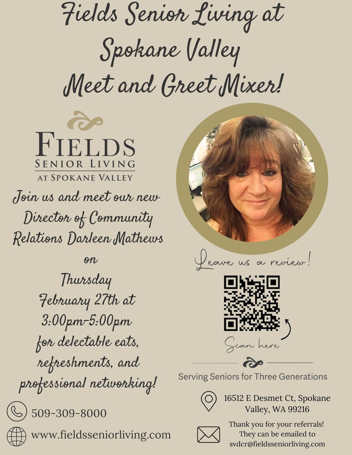 Professional Meet and Greet at Fields Senior Living of Spokane Valley!