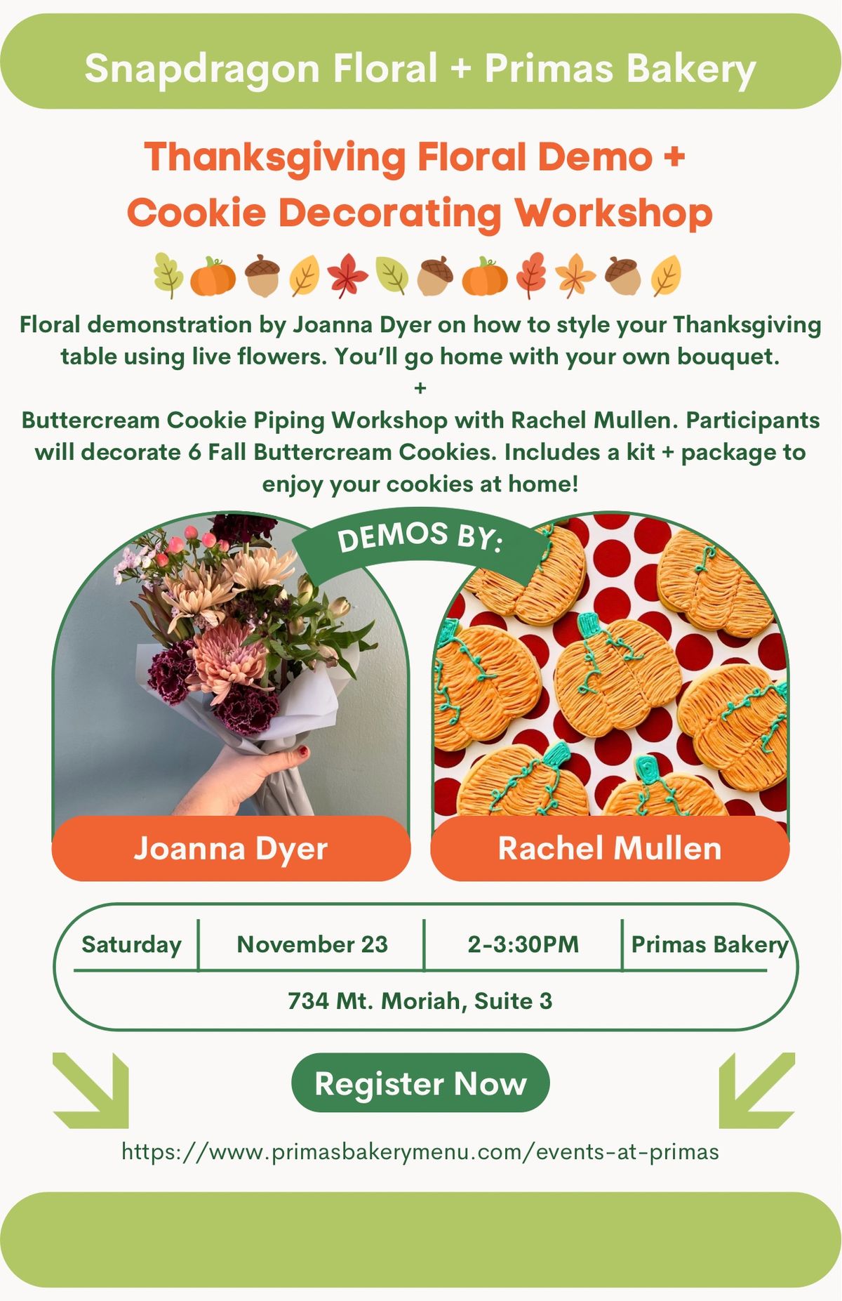 Thanksgiving Floral Demo +  Cookie Decorating Workshop