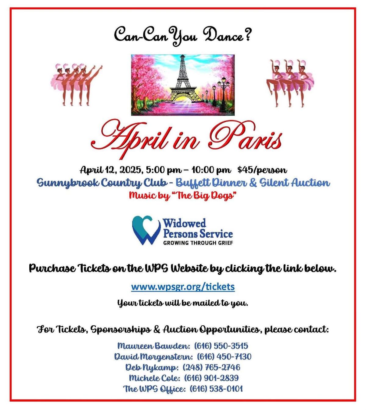 APRIL IN PARIS, Buffet Dinner, Dance, Silent Auction