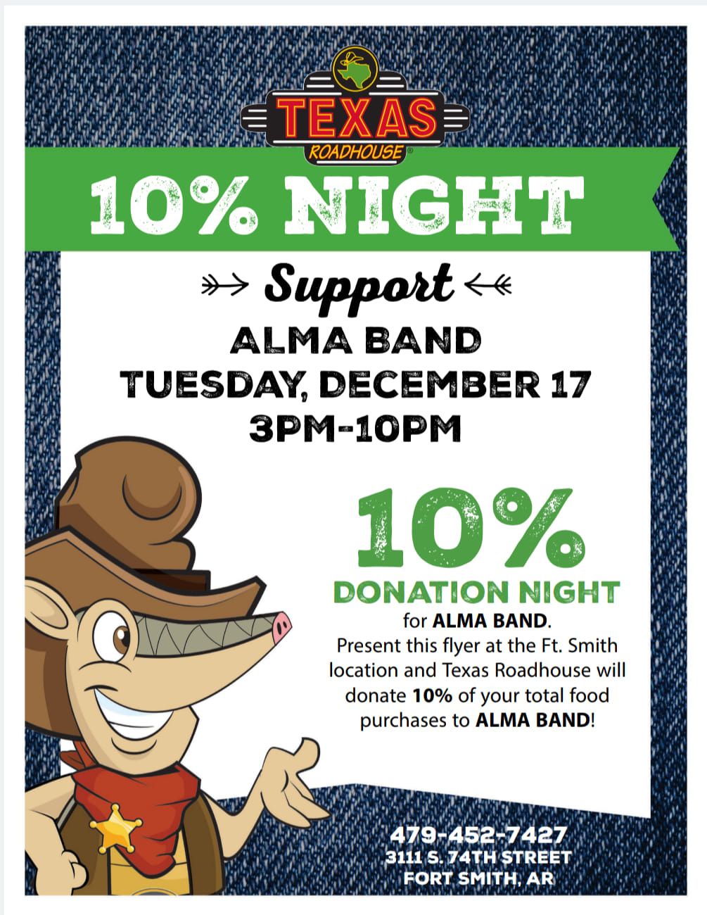 Alma Band Fundraiser at Texas Roadhouse 