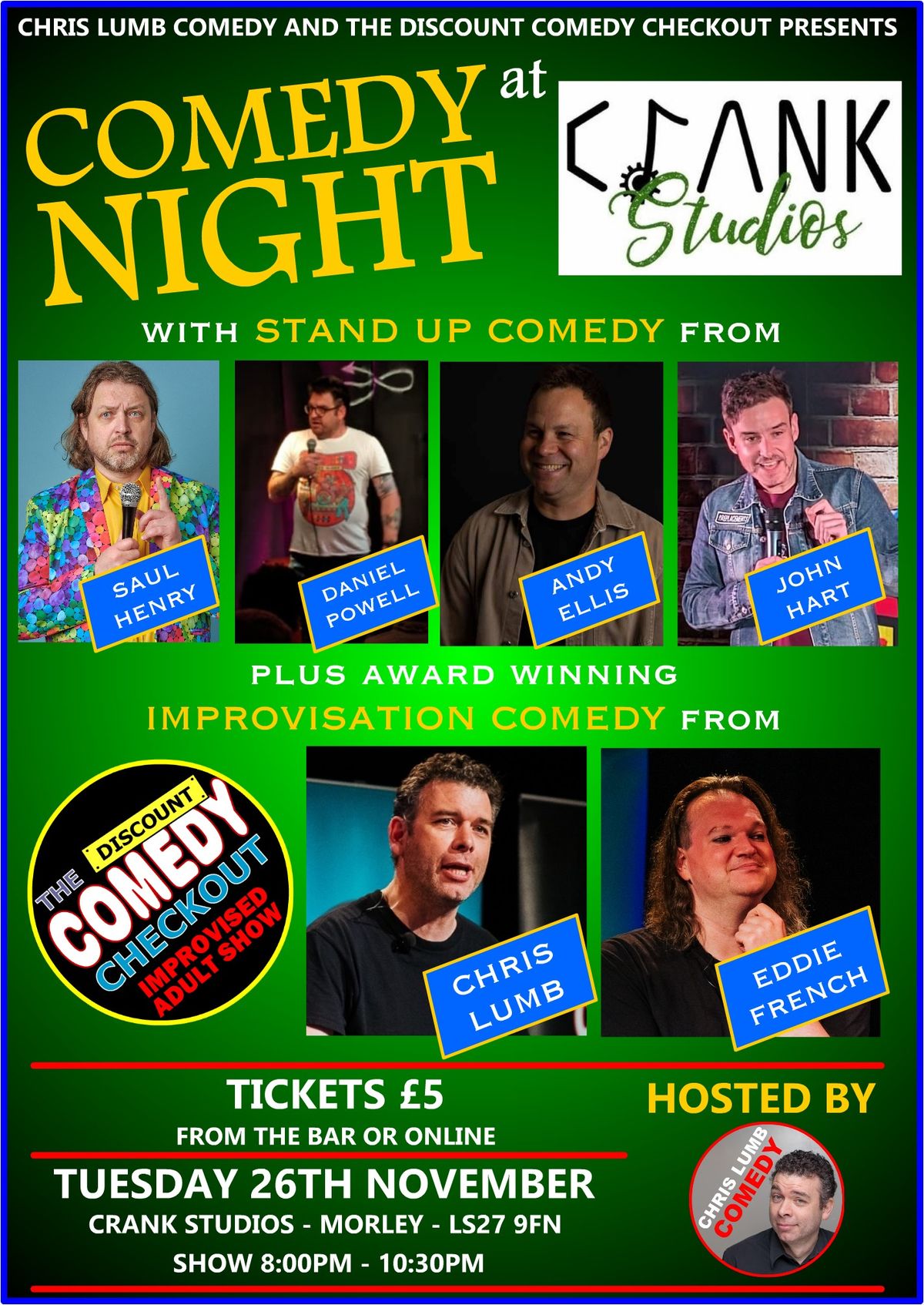 COMEDY NIGHT at CRANK STUDIOS - Tuesday 26th November