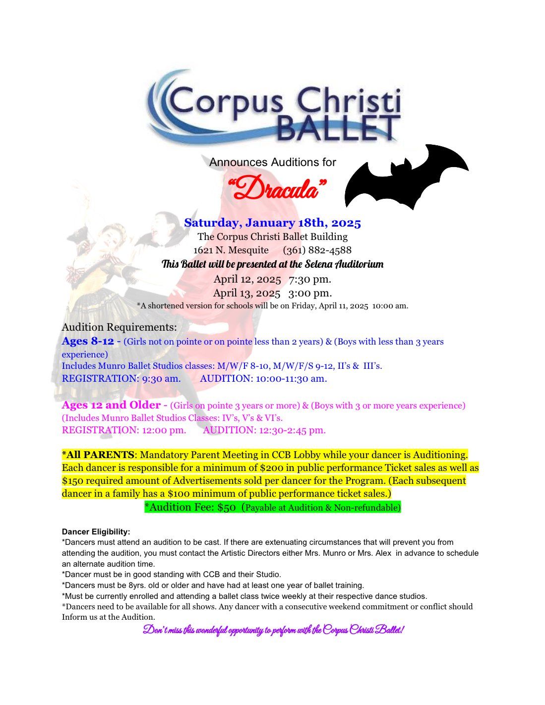 Corpus Christi Ballet - Dracula at Selena Auditorium at American Bank Center