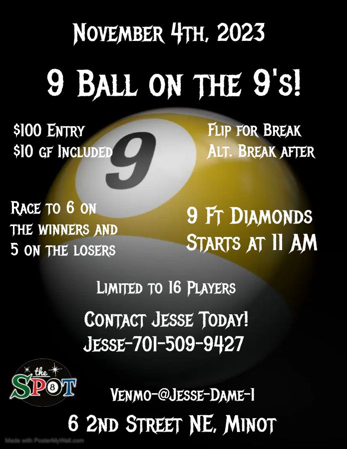 9 Ball Tournament on the 9 Footers!