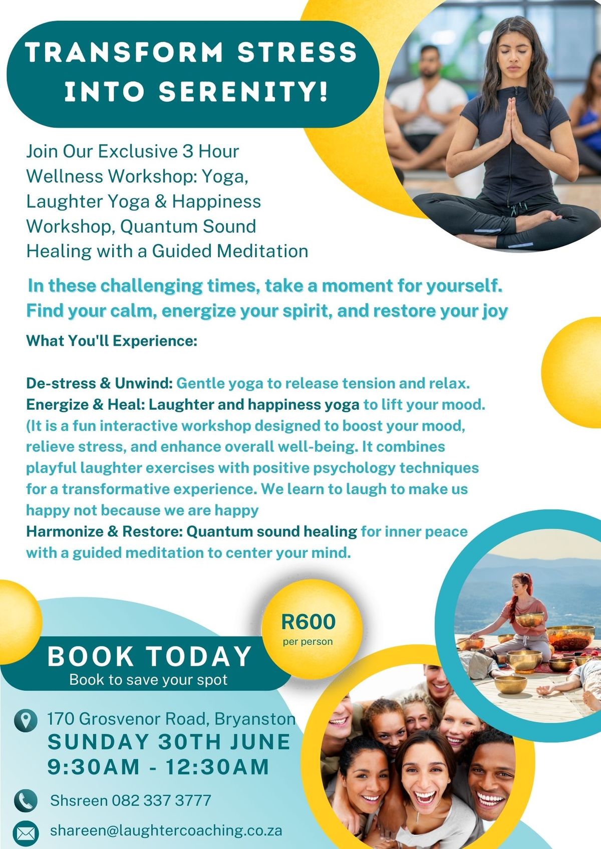 Wellness Yoga, laughter, sound healing & meditation workshop