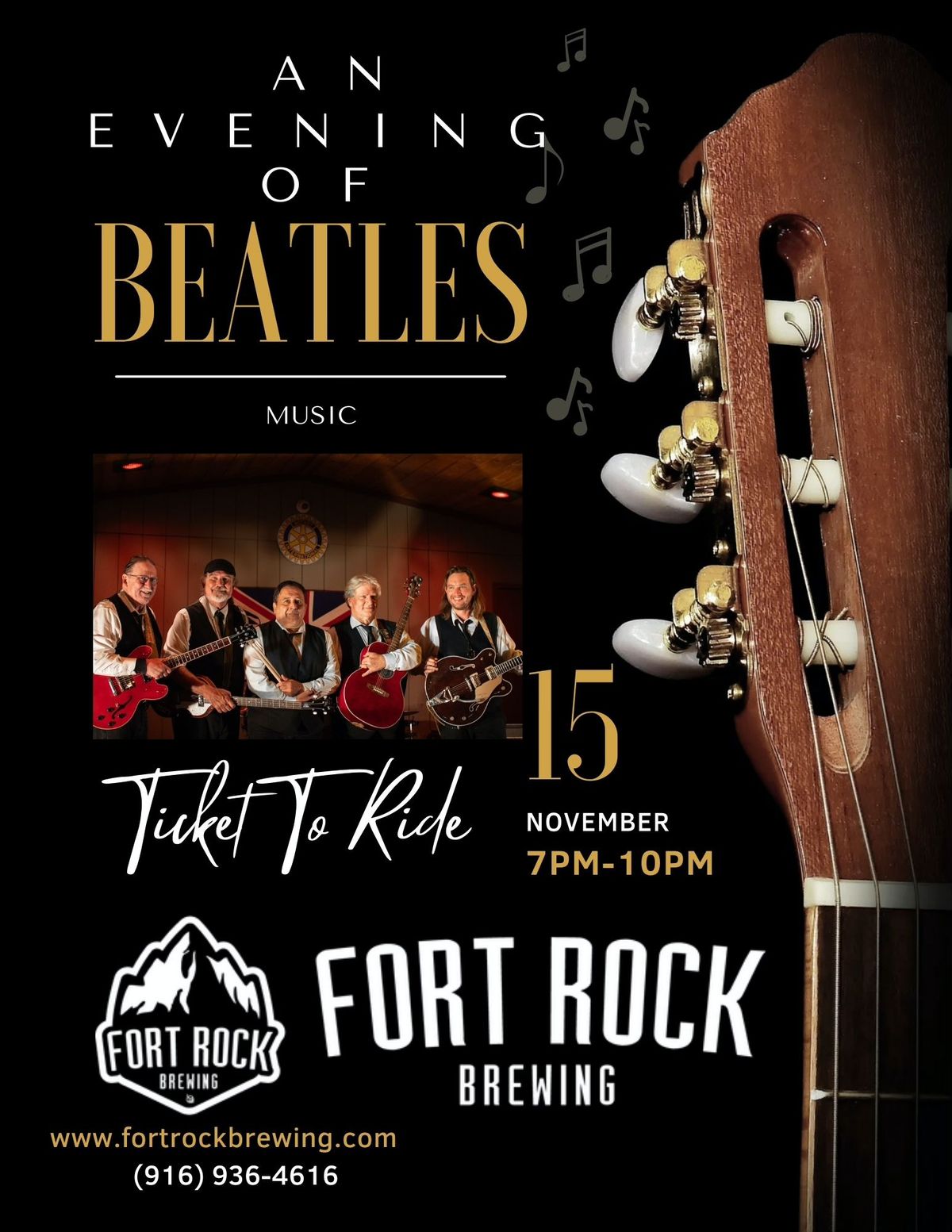 Beatles & Brew!!! Ticket To Ride Electric at Fort Rock Brewing, Friday Nov 15th! 7 to 10 PM!