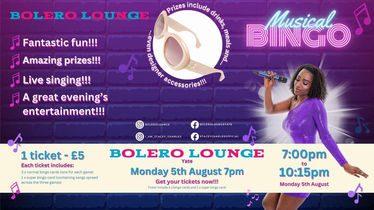 Musical Bingo live at Bolero Lounge (Yate, Bristol) - Monday 5th August - 7pm